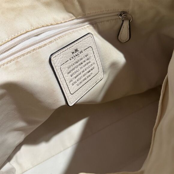 Coach Mickie Spectator Leather Satchel Tote Chalk/Navy Women's Bag - Picture 2 of 9